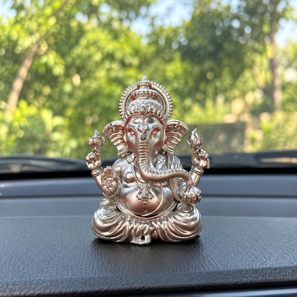 Lord Silver Ganesha Idol 3.5 Inch | Premium Silver Finish UV Resin Ganesh Murti for Decor, Car Dashboard, Home, Office & Gifting