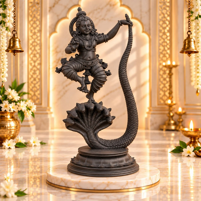 Lord Krishna on Kaliya 7 Inch Black | Kaliya Mardan Krishna Idol