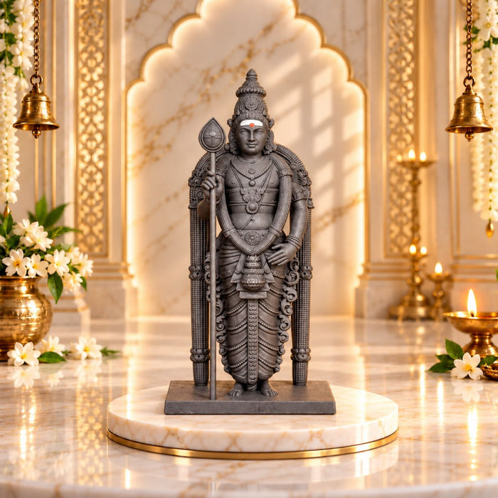 Lord Murugan Black Idol | Premium Black Finish UV Resin Murugan Swamy Statue