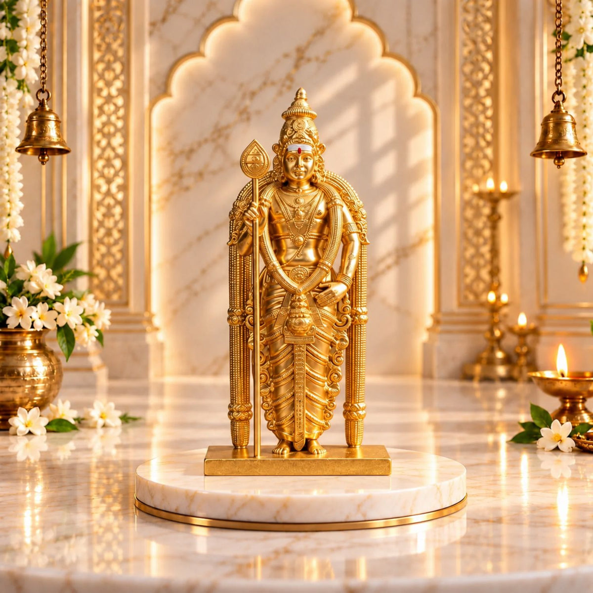 Divine Murugan Gold Idol | Kartikeya Murti for Home Mandir, Pooja Room, Car Dashboard, Office & Gifting