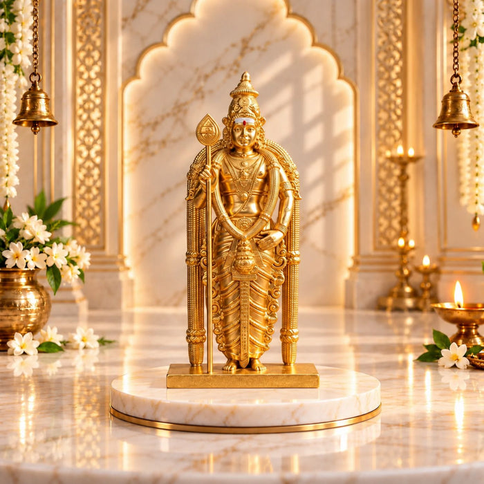 Divine Murugan Gold Idol | Kartikeya Murti for Home Mandir, Pooja Room, Car Dashboard, Office & Gifting