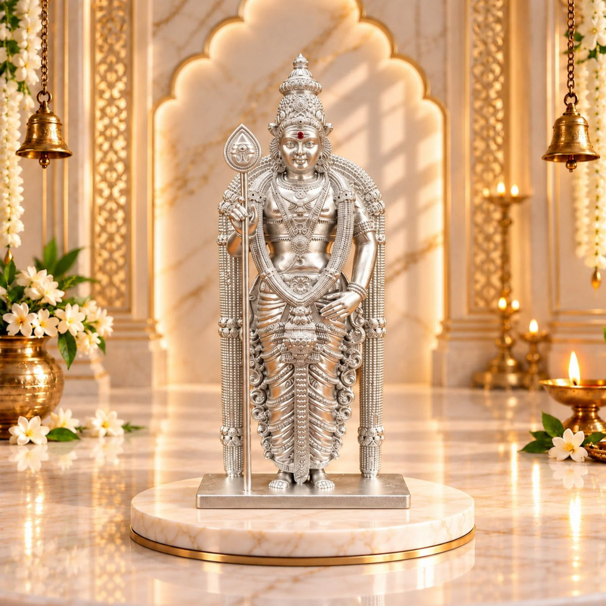 Divine Murugan Silver Idol | Kartikeya Murti for Home Mandir, Pooja Room, Car Dashboard, Office & Gifting
