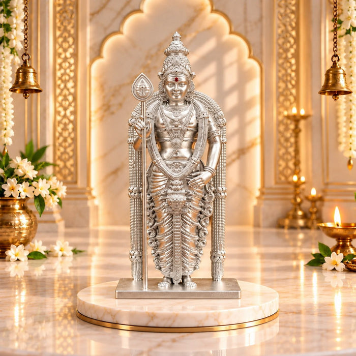 Divine Murugan Silver Idol | Kartikeya Murti for Home Mandir, Pooja Room, Car Dashboard, Office & Gifting