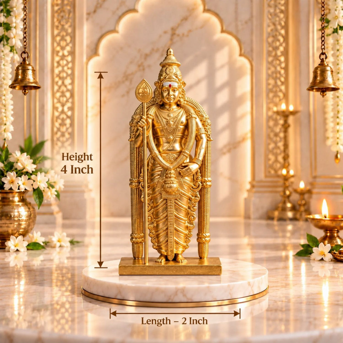 Divine Murugan Gold Idol | Kartikeya Murti for Home Mandir, Pooja Room, Car Dashboard, Office & Gifting