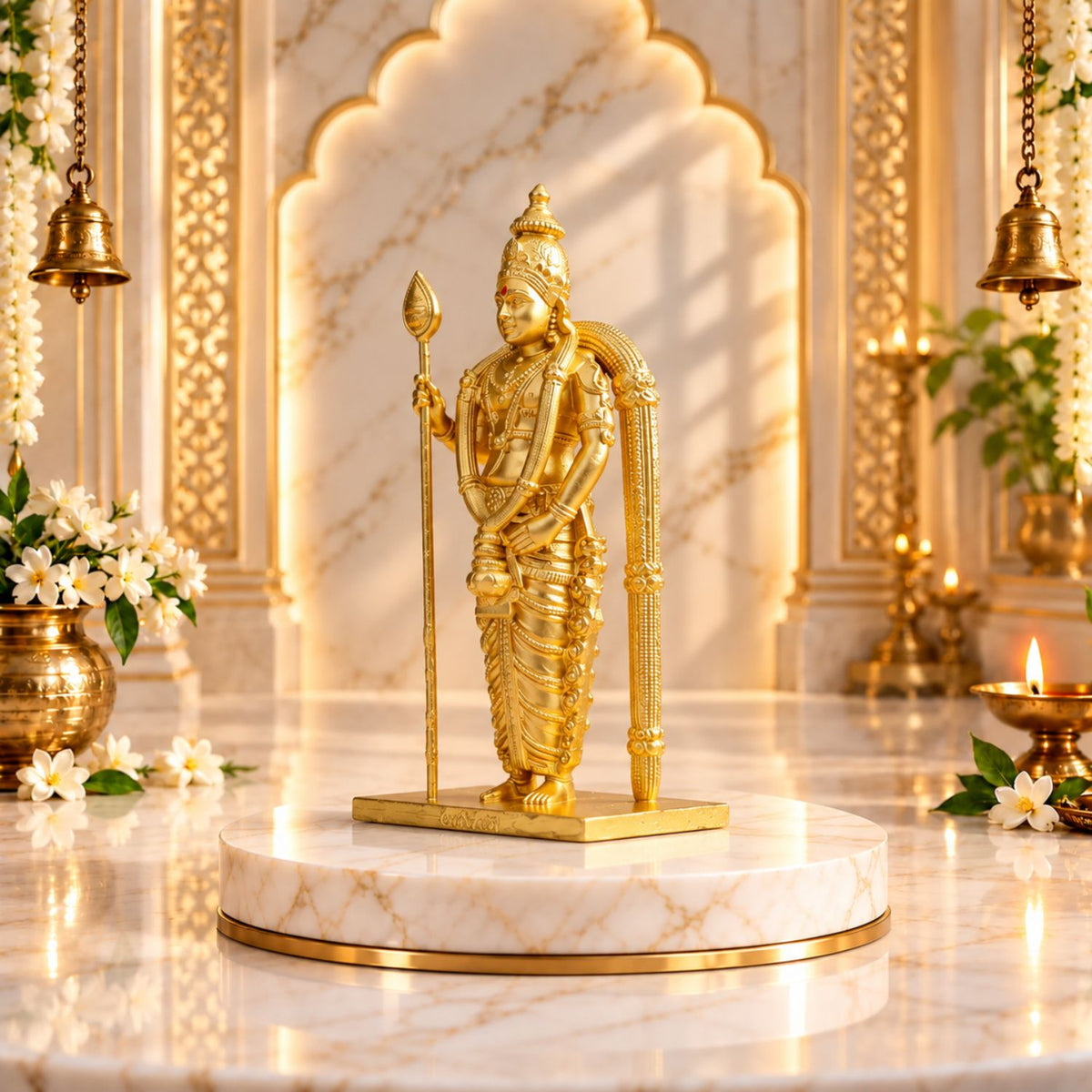 Divine Murugan Gold Idol | Kartikeya Murti for Home Mandir, Pooja Room, Car Dashboard, Office & Gifting